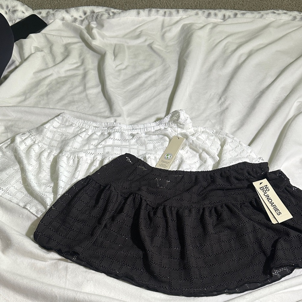 No Boundaries Black and White Eyelet Skirt Set- swim cover up